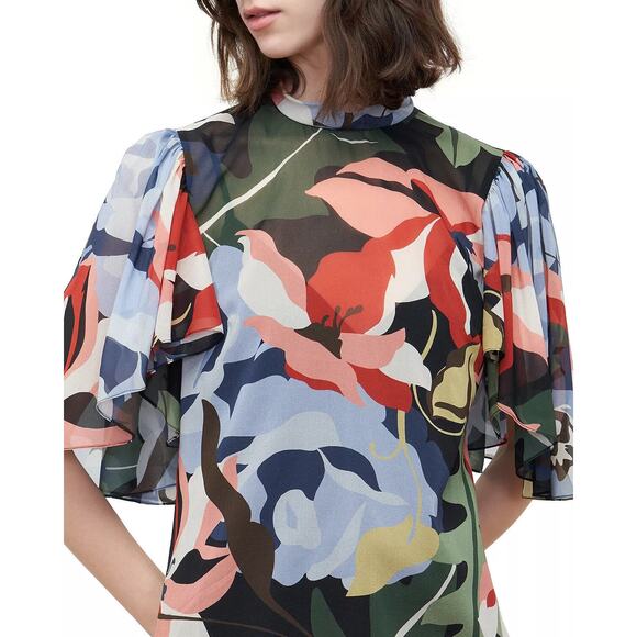 Rebecca Taylor Botanical Garden Mock Neck Blouse Size 2 Black Combo Silk Blend - Picture 13 of 14